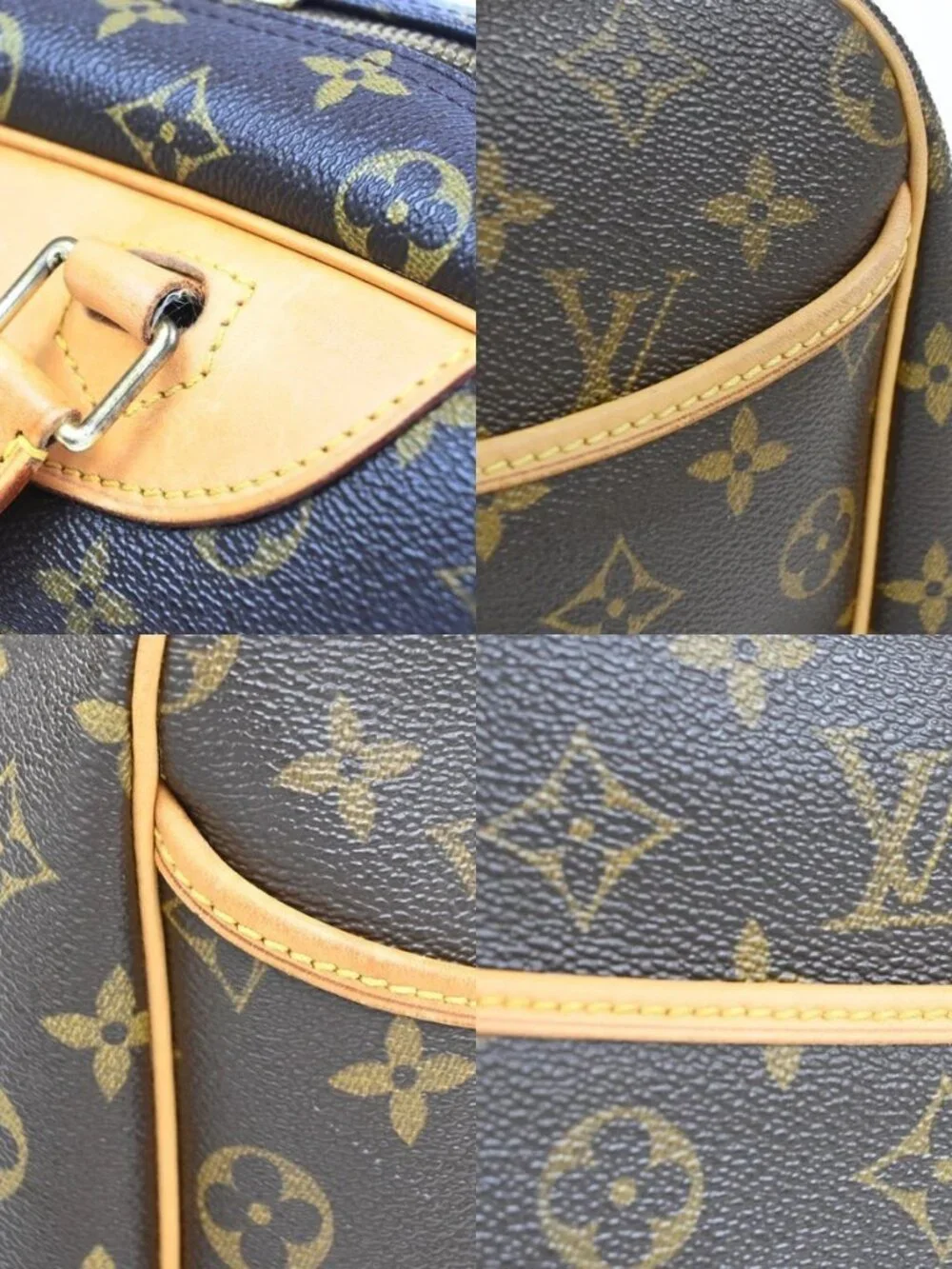 LOUIS VUITTON LV Logo Deauville Hand Bag Monogram Leather Brown